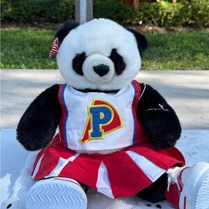 Plush Panda Cheerleader Stuffed Animal Red White Uniform Letter P Teddy Bear